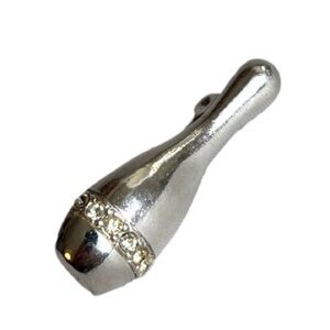 Silver Tone Bowling Pin With Crystals Unisex Brooch Pin